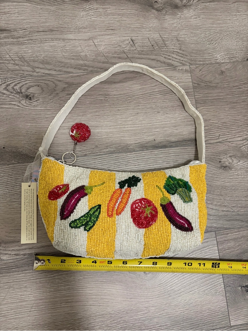 Hand-Beaded Yellow & White Vegetable Motif Shoulder Bag by - Picture 5 of 7